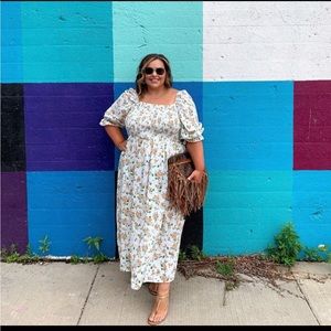 Asos Shirred Cotton Midi Dress